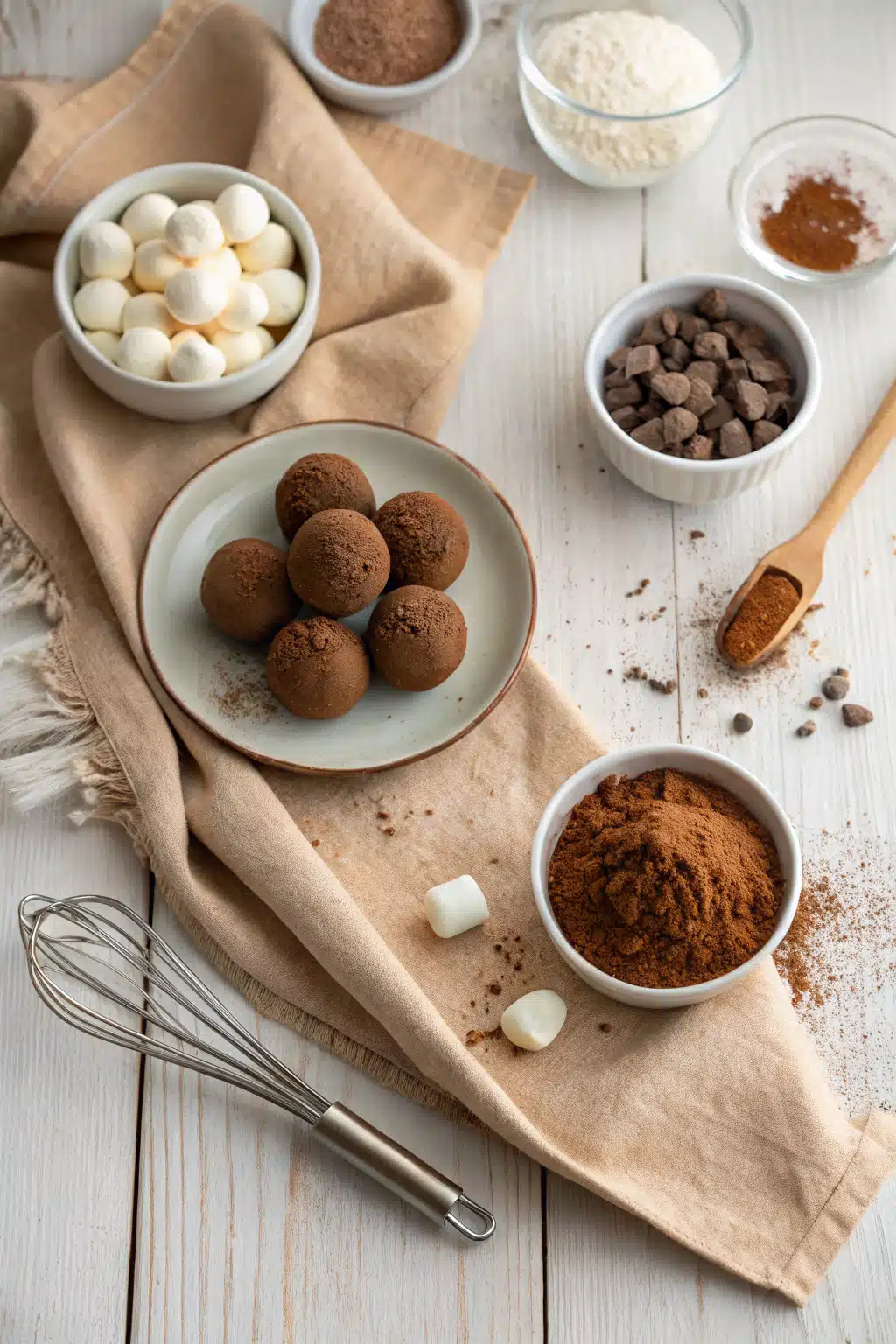 Hot Cocoa Bombs beautifully presented from an overhead angle