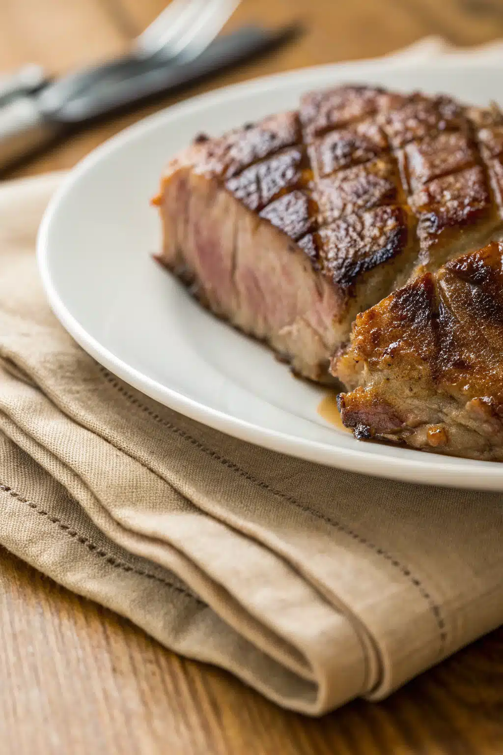 Instant Pot Baby Back Ribs slice on plate showing perfect texture and swirl pattern