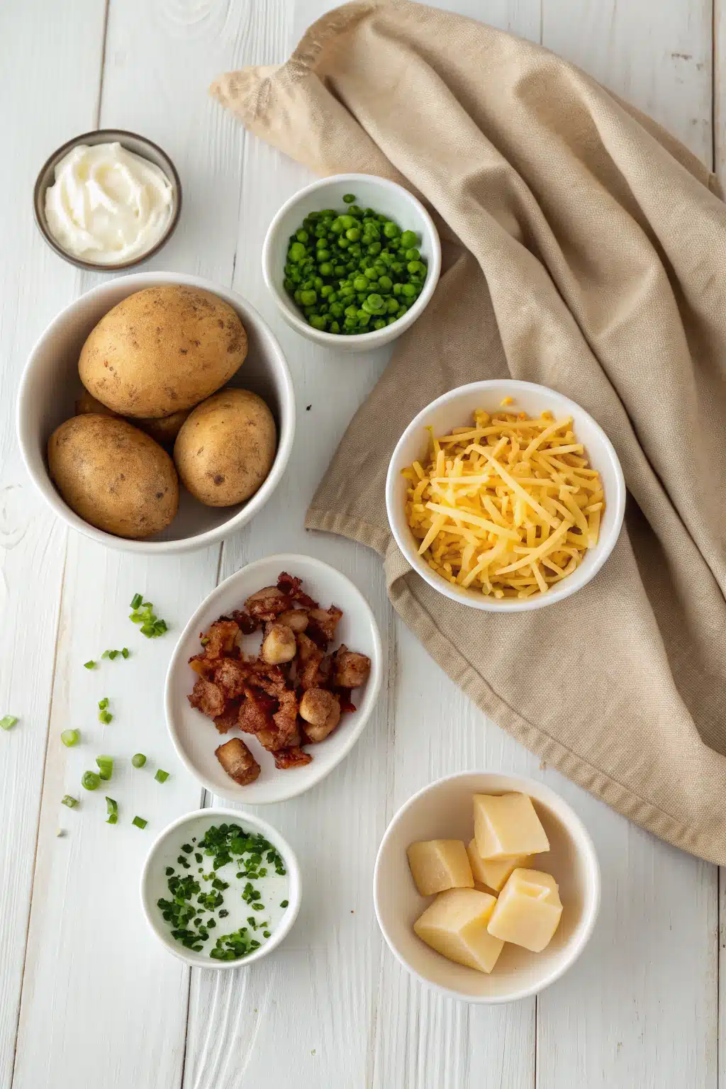Instant Pot Baked Potatoes beautifully presented from an overhead angle