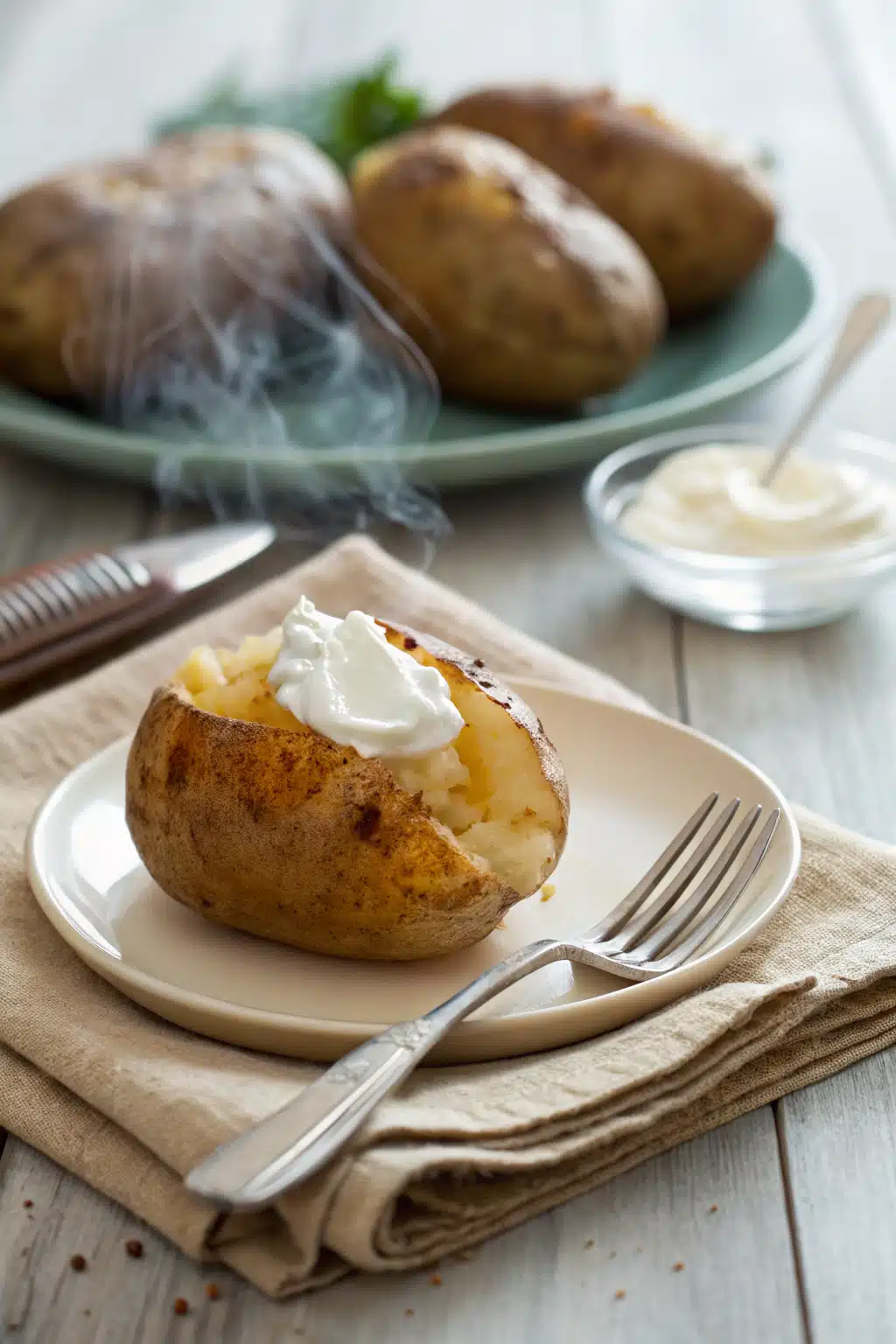 Instant Pot Baked Potatoes ingredients organized and measured on kitchen counter