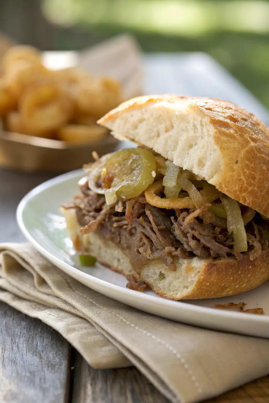 Italian Beef Sandwiches slice on plate showing perfect texture and swirl pattern