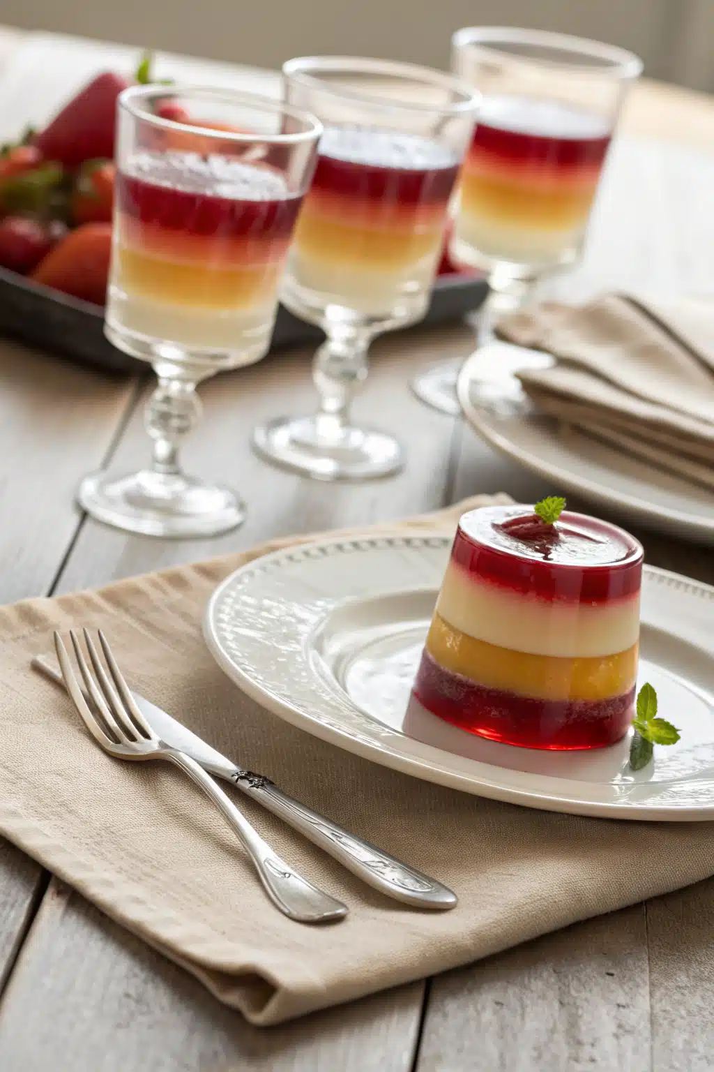 Jello Shots Recipe ingredients organized and measured on kitchen counter