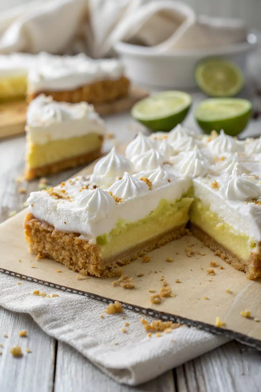 Key Lime Pie Bars slice on plate showing perfect texture and swirl pattern