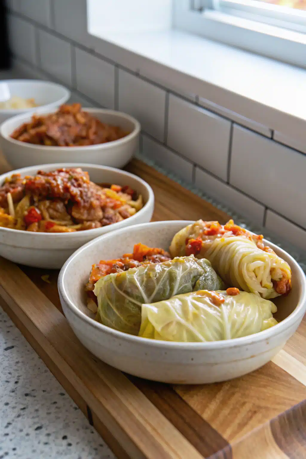 Cabbage Roll Casserole beautifully presented from an overhead angle