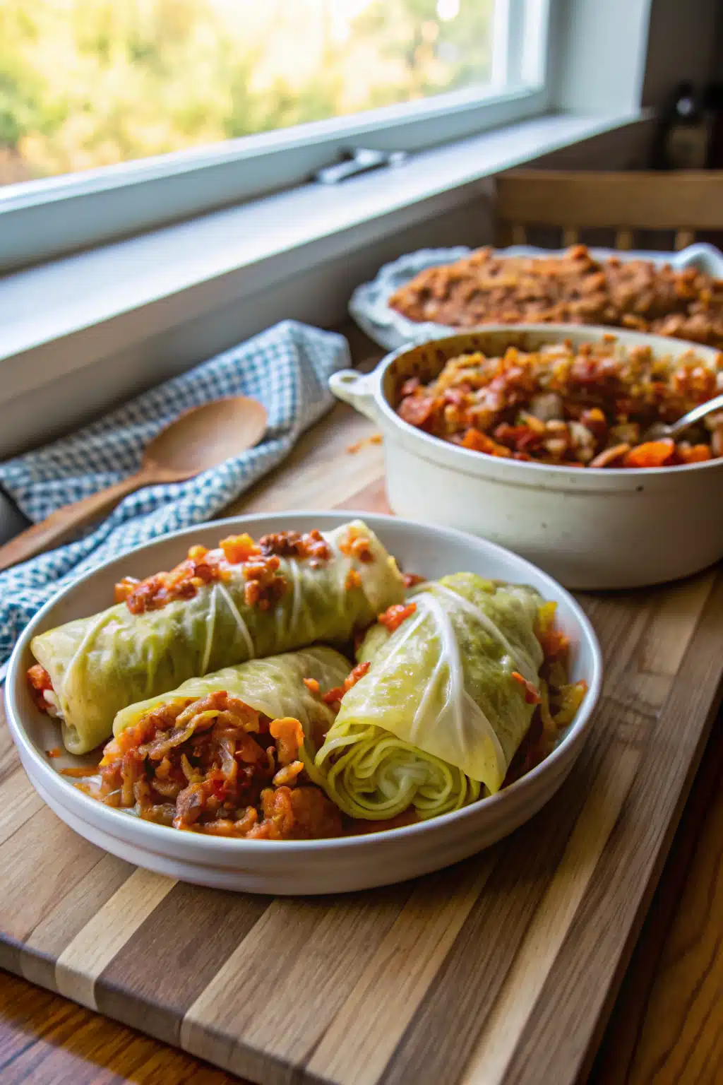 Cabbage Roll Casserole ingredients organized and measured on kitchen counter