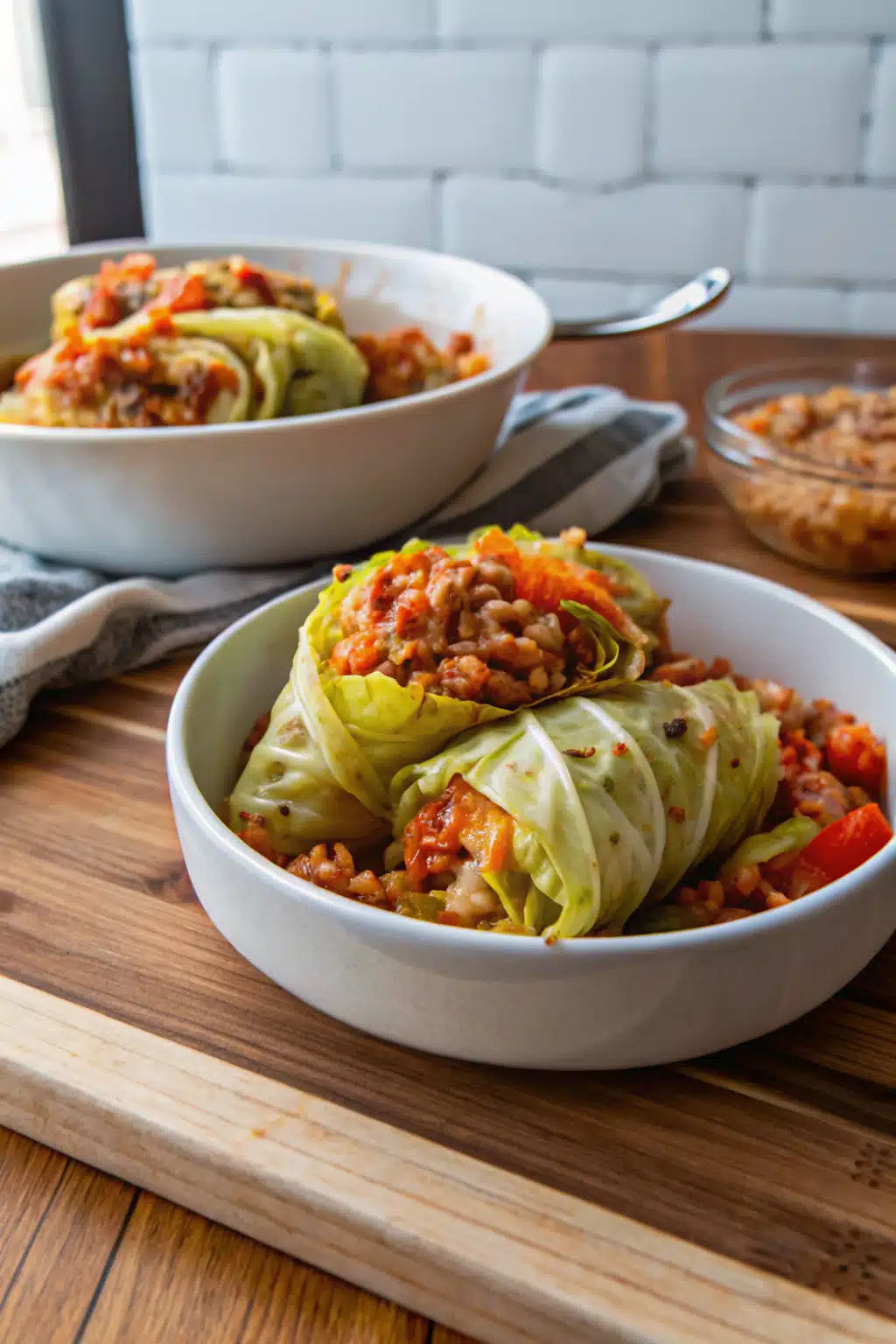 Cabbage Roll Casserole slice on plate showing perfect texture and swirl pattern