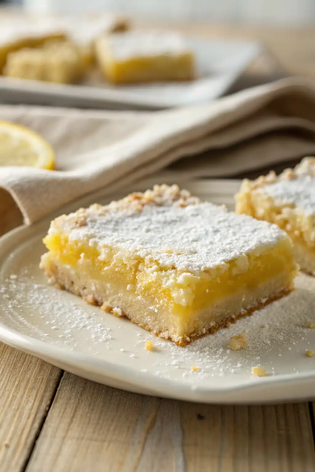 Lemon Bars Recipe slice on plate showing perfect texture and swirl pattern