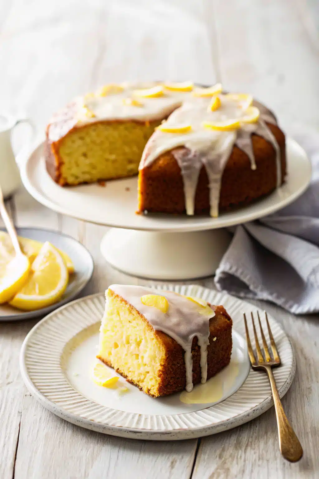 Lemon Cake with Lemon Glaze ingredients organized and measured on kitchen counter