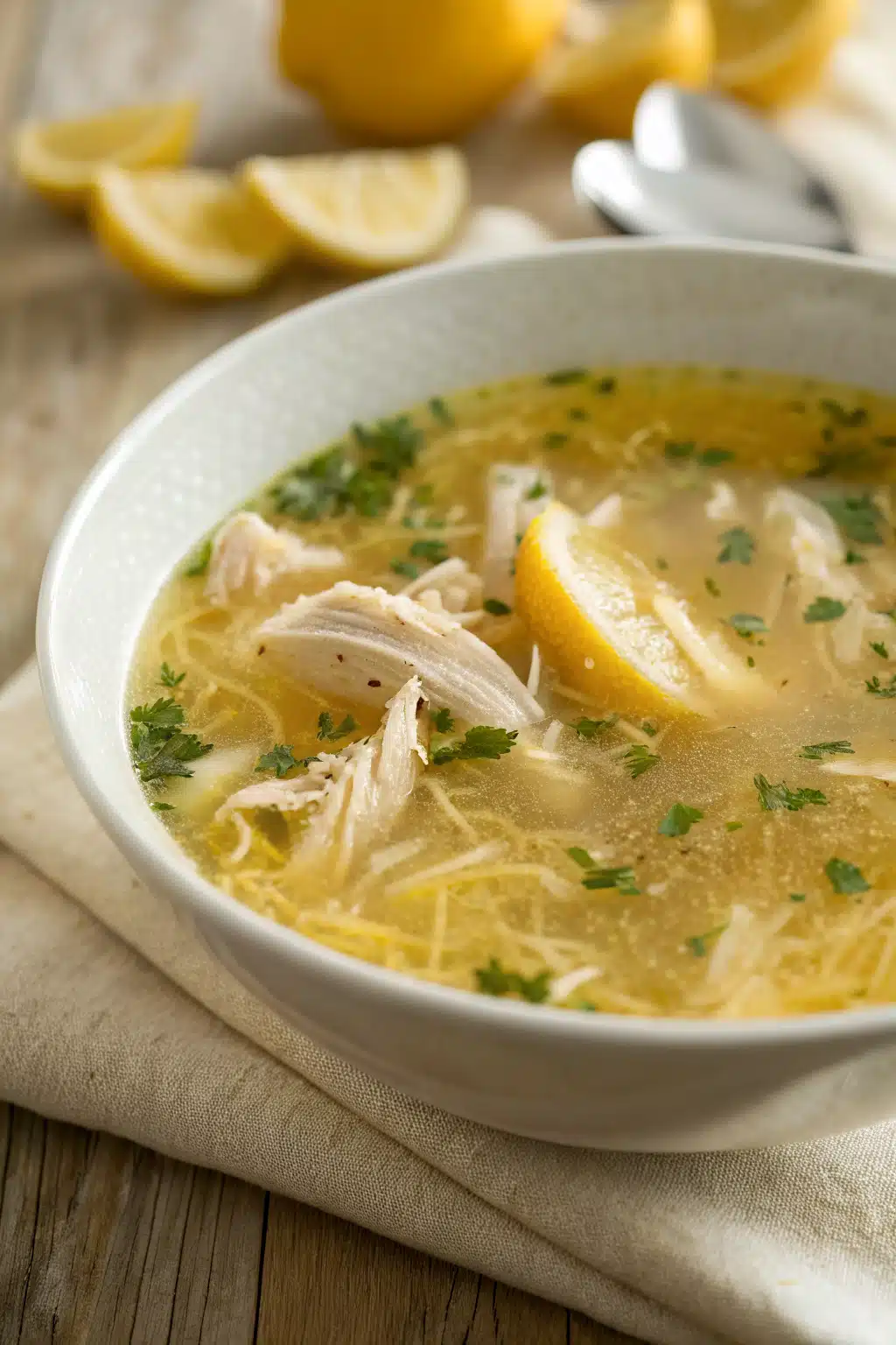 Lemon Chicken Soup slice on plate showing perfect texture and swirl pattern