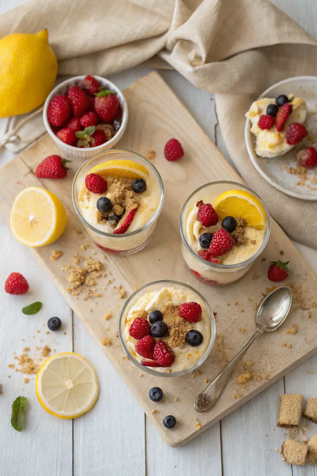 Lemon Tiramisu beautifully presented from an overhead angle