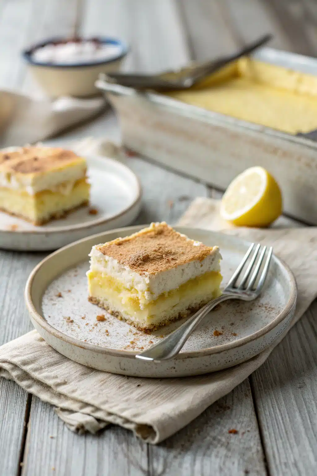 Lemon Tiramisu ingredients organized and measured on kitchen counter
