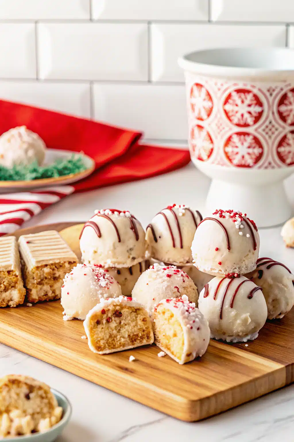 Little Debbie Christmas Cake Balls slice on plate showing perfect texture and swirl pattern