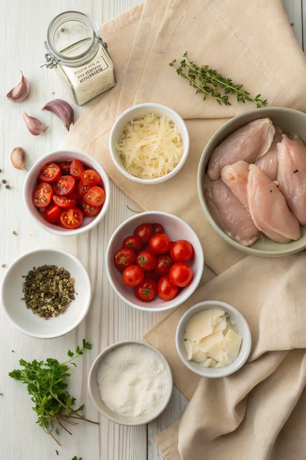 Marry Me Chicken beautifully presented from an overhead angle