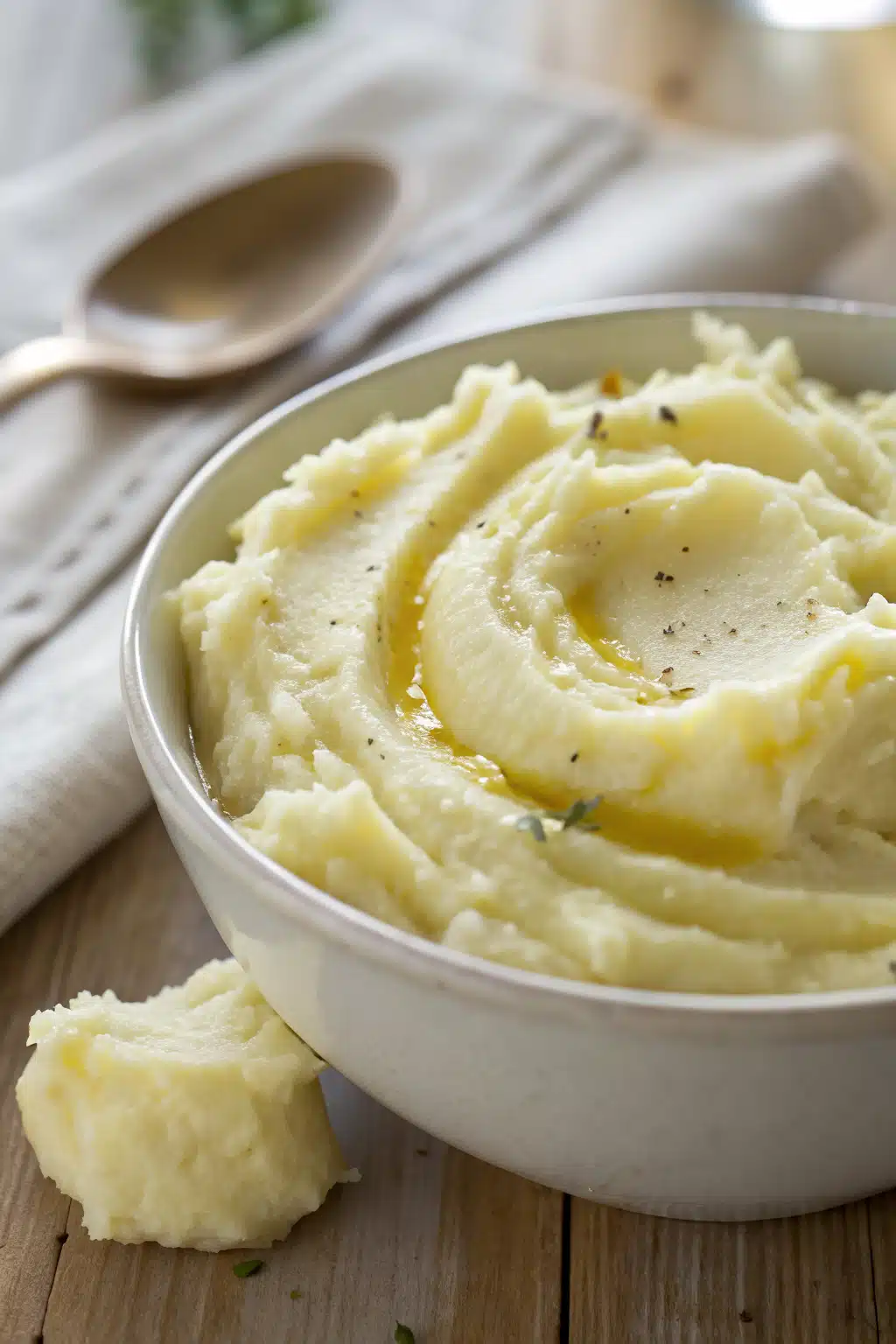 Mashed Potatoes Recipe slice on plate showing perfect texture and swirl pattern