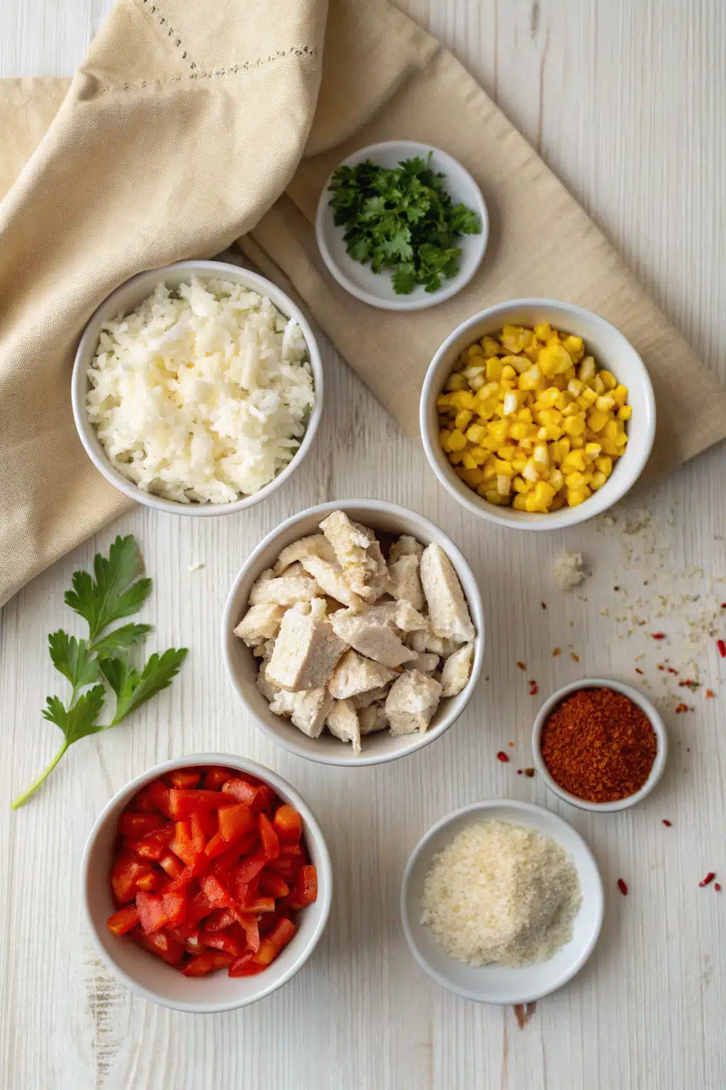 Mexican Chicken Rice Casserole beautifully presented from an overhead angle