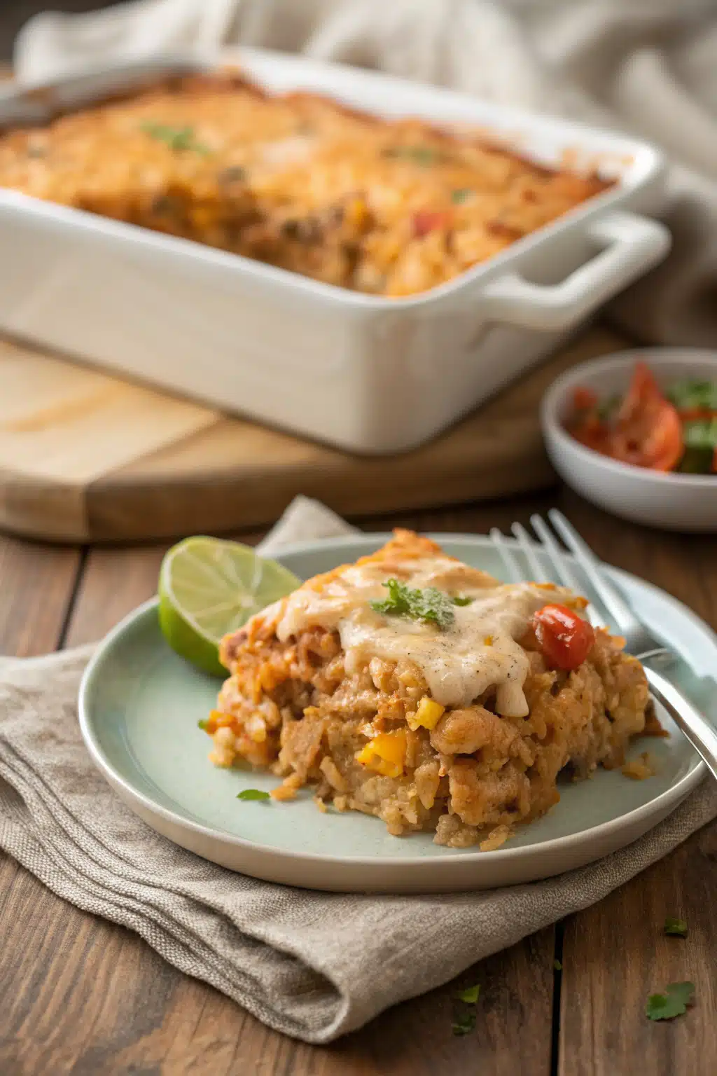 Mexican Chicken Rice Casserole ingredients organized and measured on kitchen counter