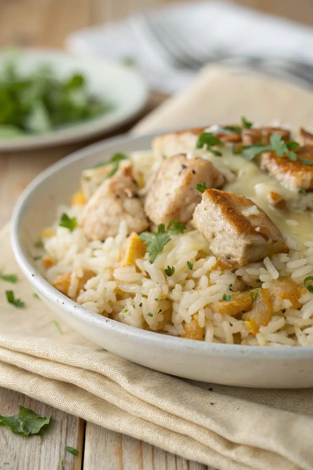 Mexican Chicken Rice Casserole slice on plate showing perfect texture and swirl pattern