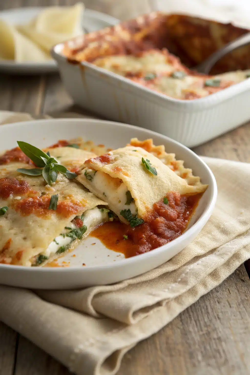 Million Dollar Ravioli Casserole slice on plate showing perfect texture and swirl pattern