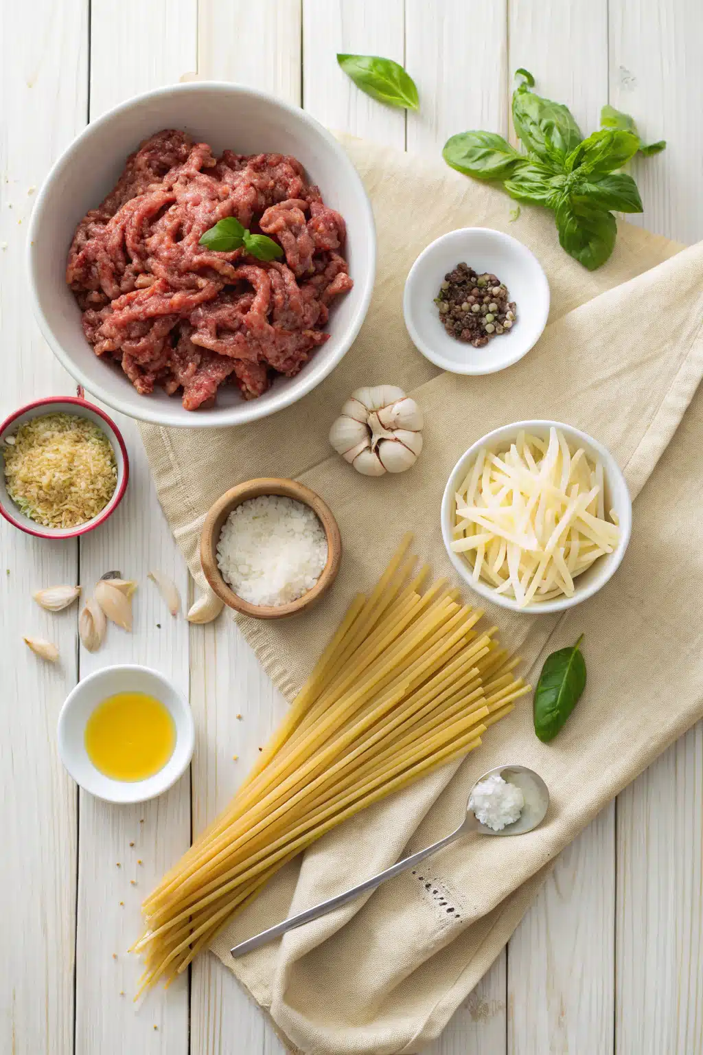 Million Dollar Spaghetti beautifully presented from an overhead angle