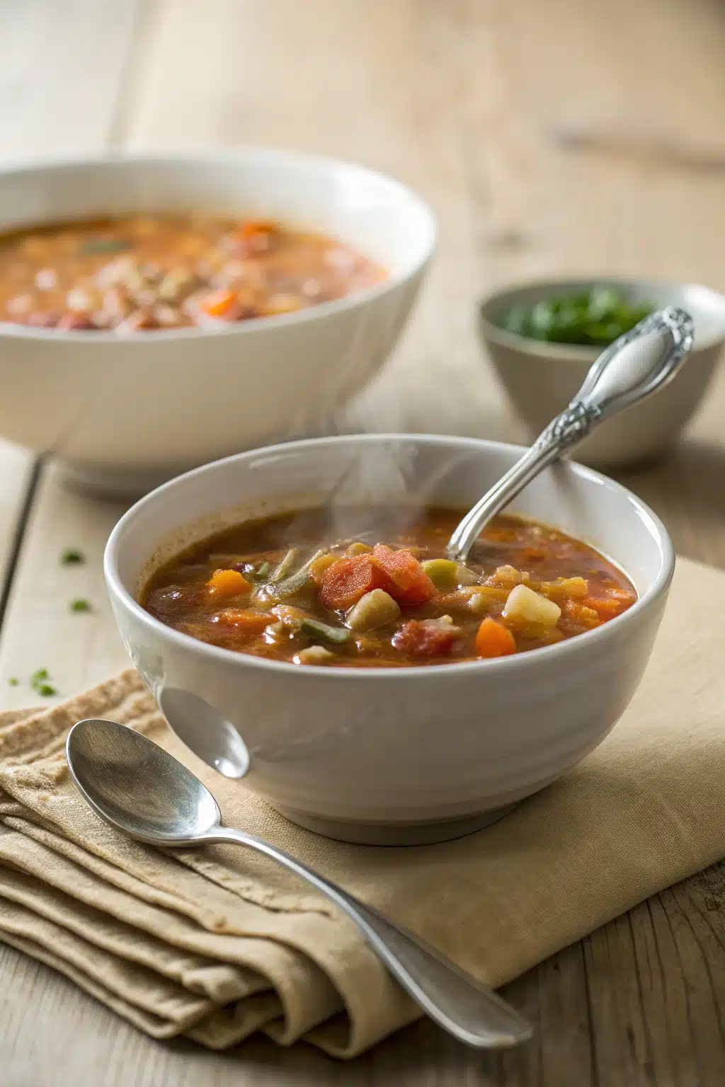 Minestrone Soup ingredients organized and measured on kitchen counter