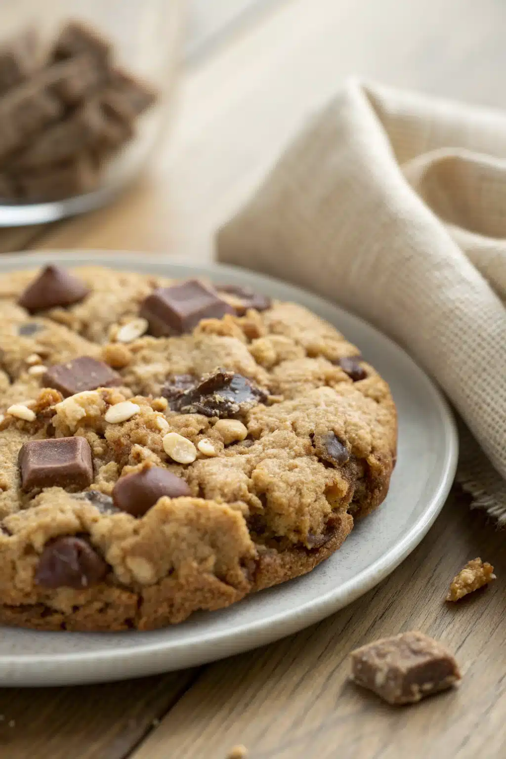 Monster Cookies slice on plate showing perfect texture and swirl pattern