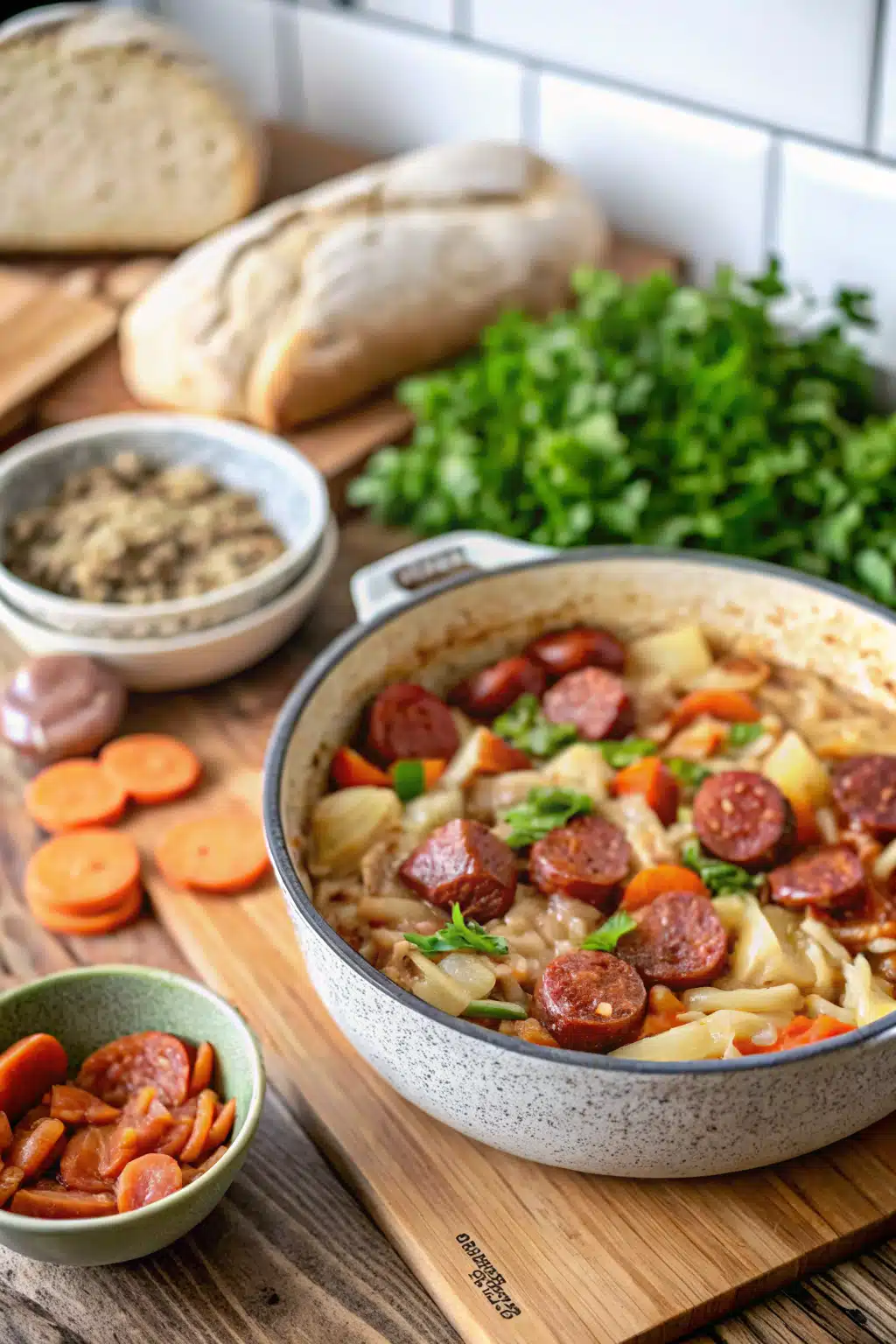 Dublin Coddle ingredients organized and measured on kitchen counter