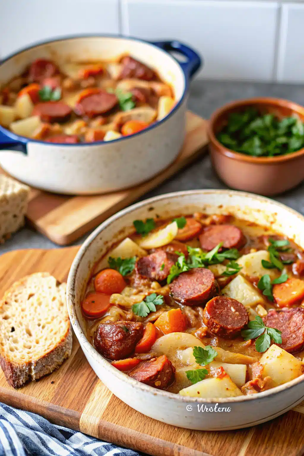 Dublin Coddle slice on plate showing perfect texture and swirl pattern