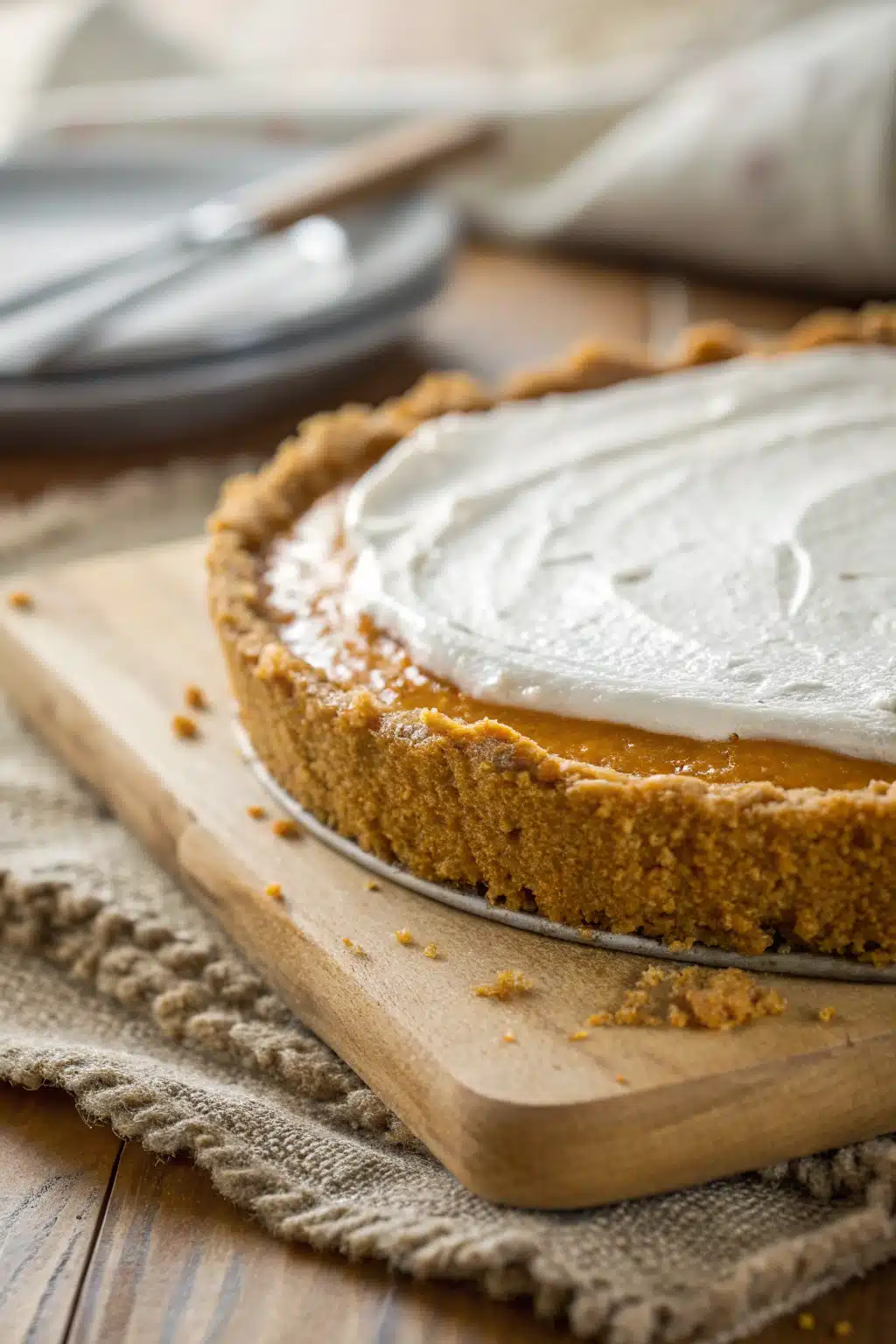 No Bake Pumpkin Pie slice on plate showing perfect texture and swirl pattern