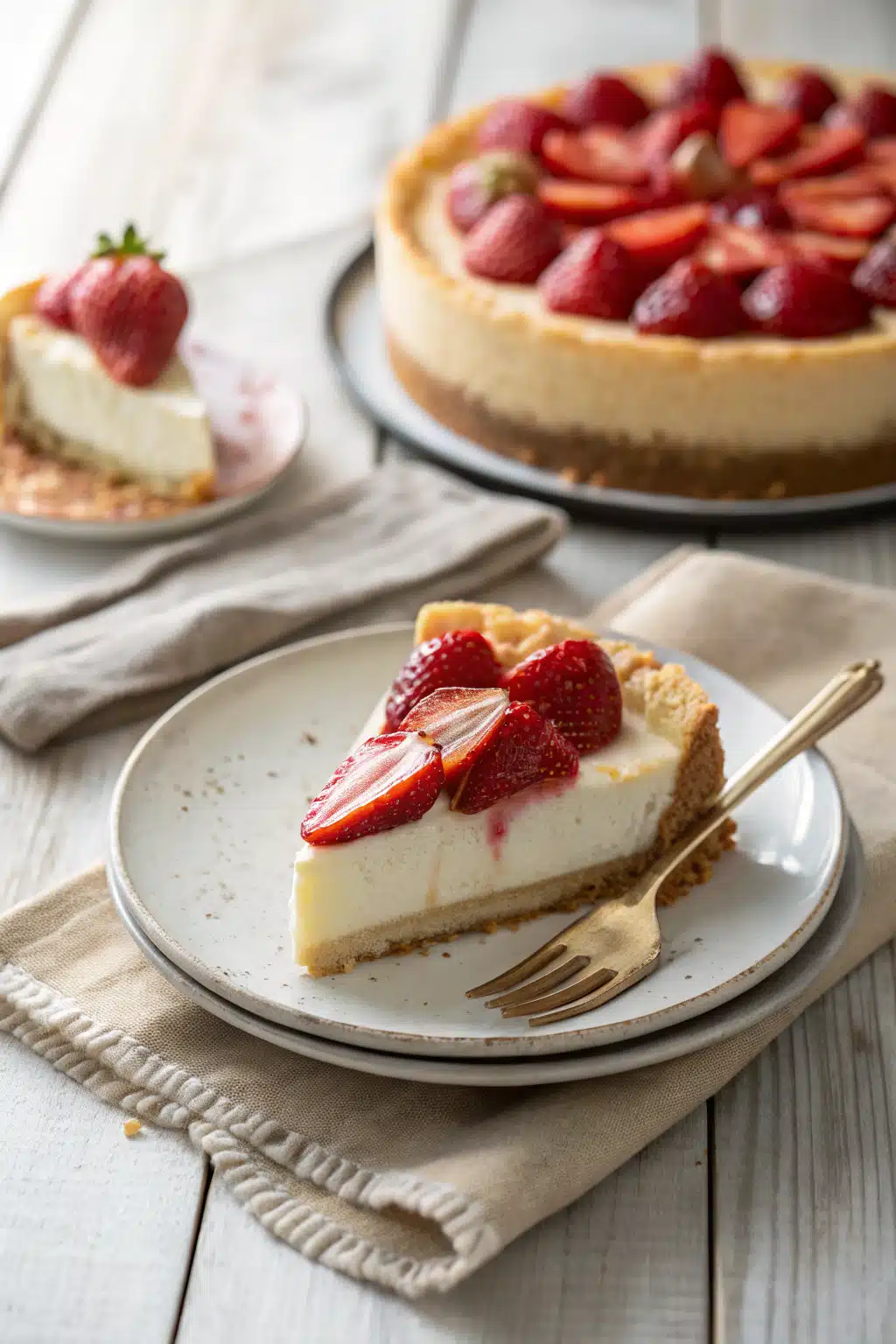 Strawberry Cheesecake ingredients organized and measured on kitchen counter