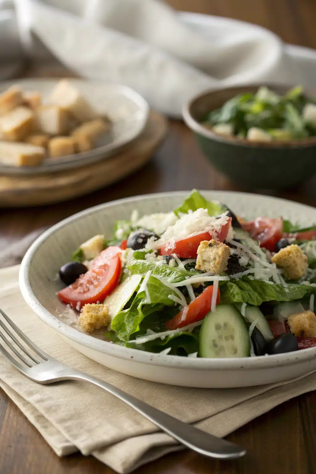 Olive Garden Salad Recipe ingredients organized and measured on kitchen counter