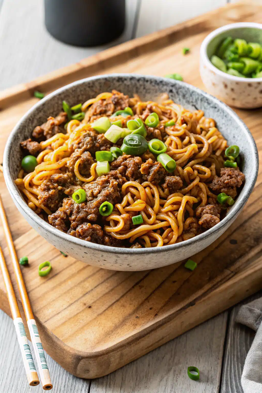 One-Pot Ground Beef Ramen slice on plate showing perfect texture and swirl pattern