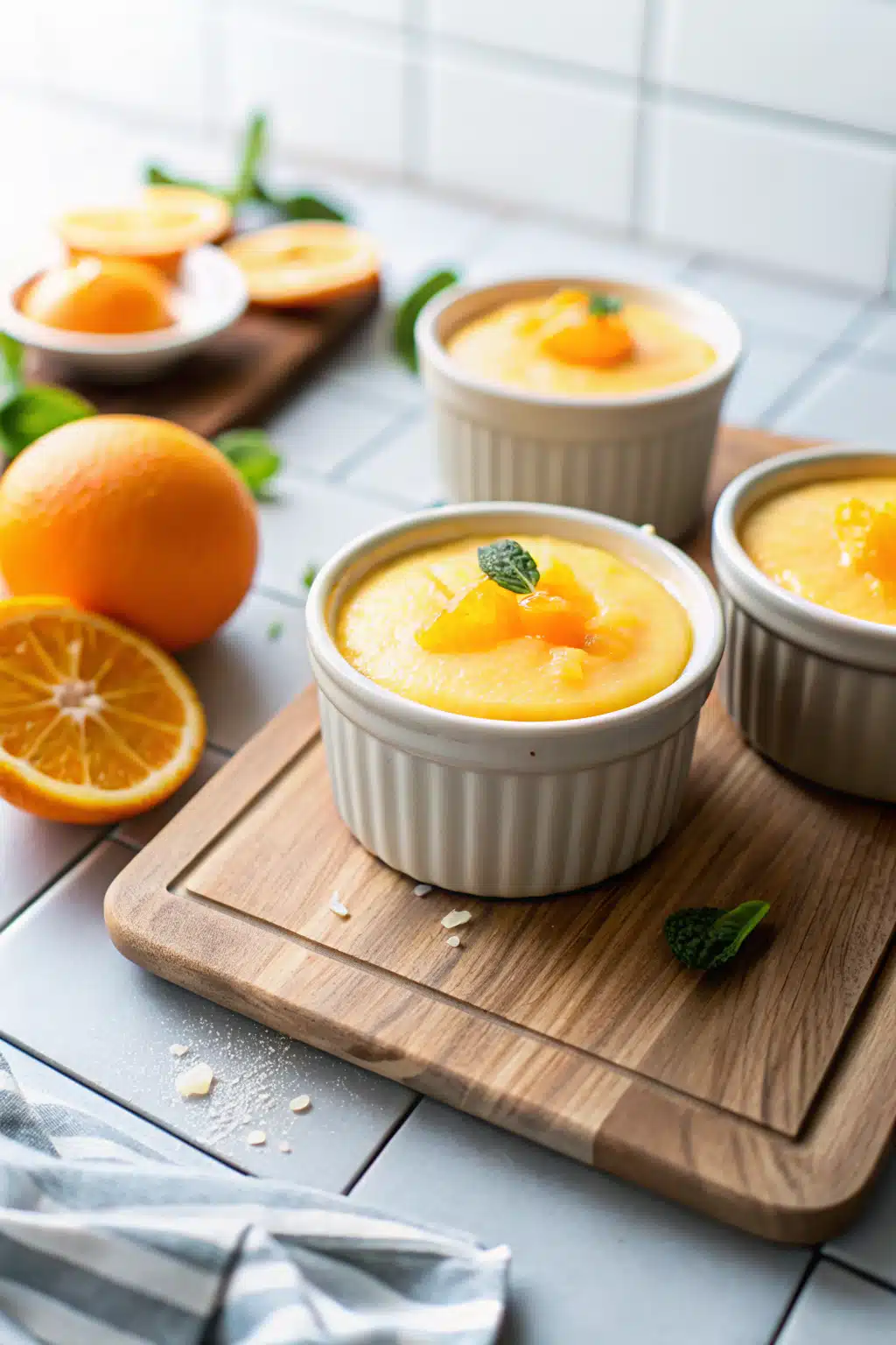 Creamy Orange Custard ingredients organized and measured on kitchen counter