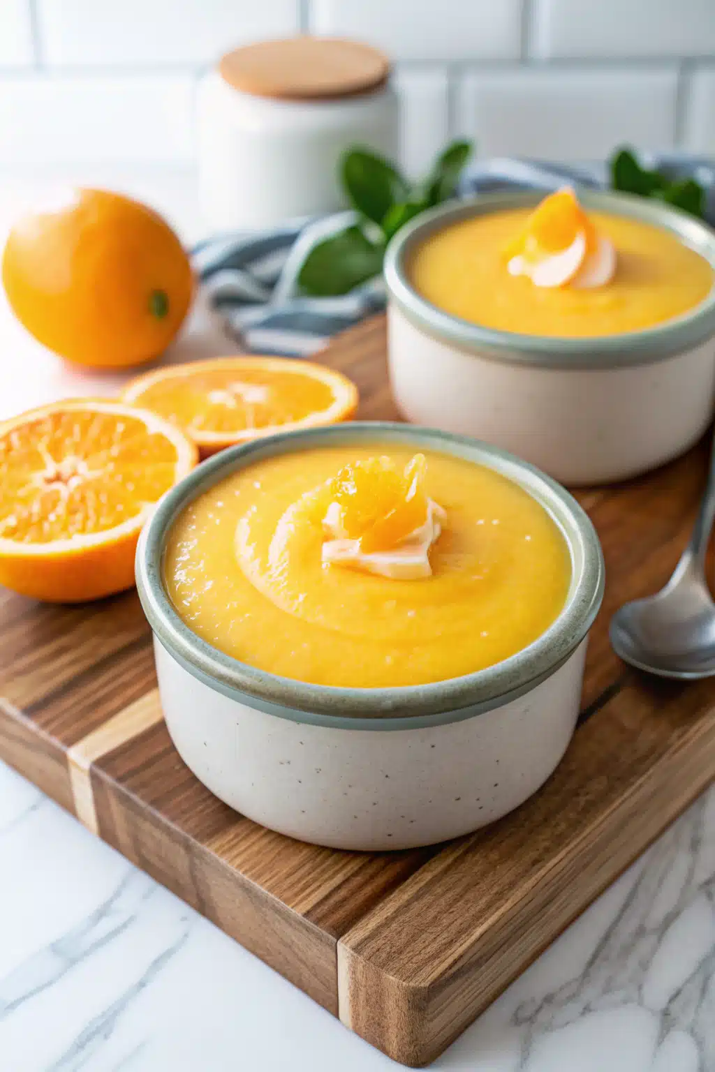 Creamy Orange Custard slice on plate showing perfect texture and swirl pattern