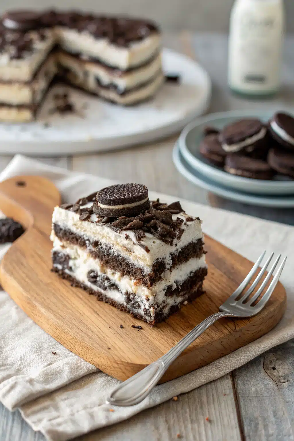 Oreo Icebox Cake ingredients organized and measured on kitchen counter