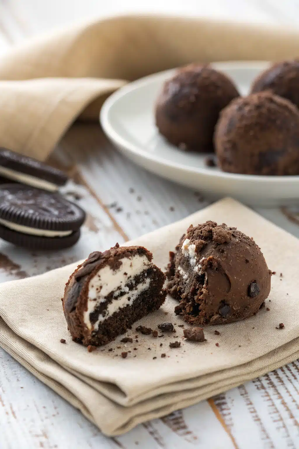 Oreo Truffles slice on plate showing perfect texture and swirl pattern