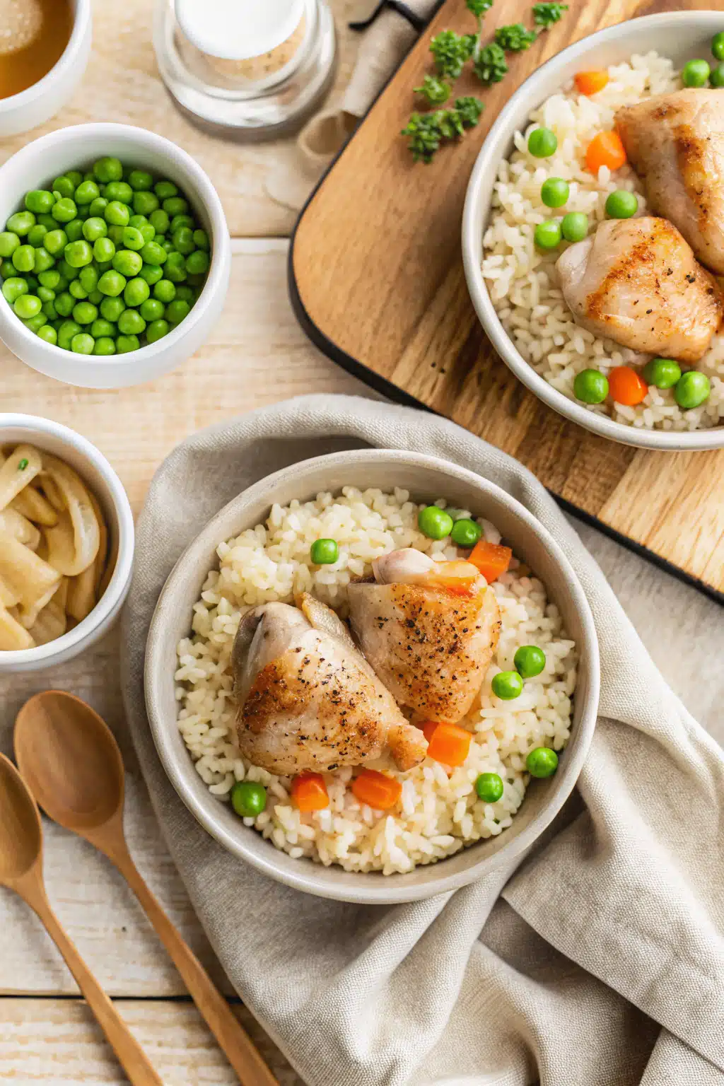Oven Baked Chicken and Rice beautifully presented from an overhead angle