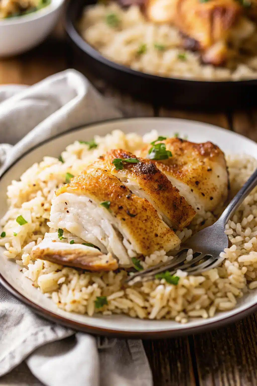Oven Baked Chicken and Rice ingredients organized and measured on kitchen counter
