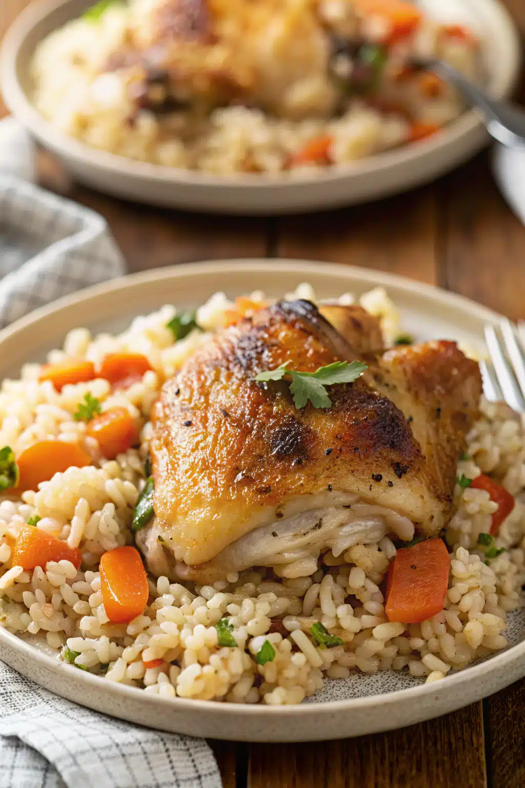 Oven Baked Chicken and Rice slice on plate showing perfect texture and swirl pattern