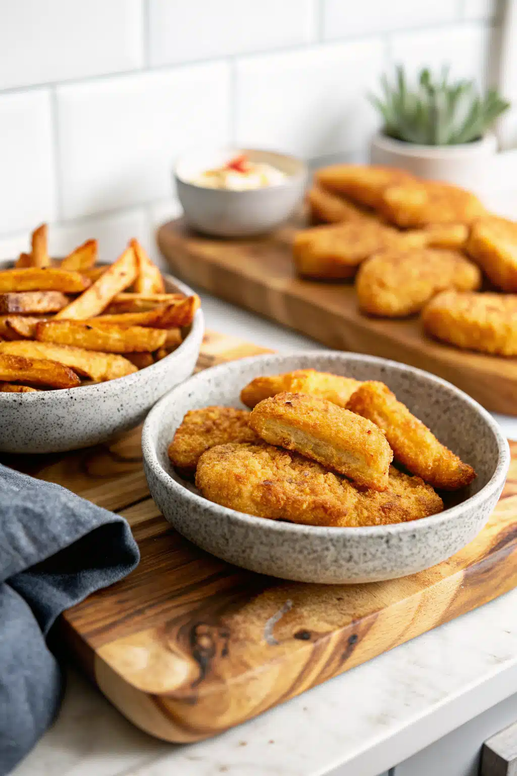 Baked Breaded Pork Chops beautifully presented from an overhead angle