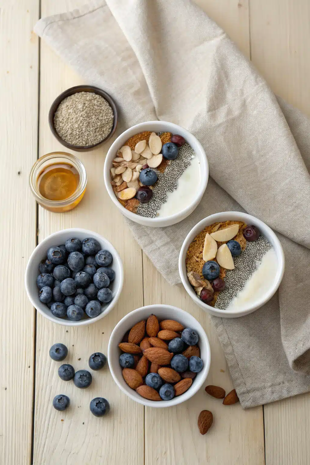 Overnight Oats beautifully presented from an overhead angle