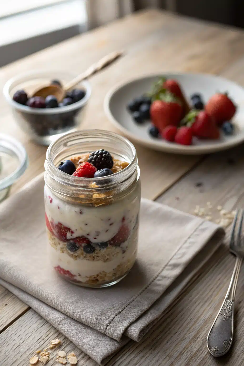 Overnight Oats ingredients organized and measured on kitchen counter