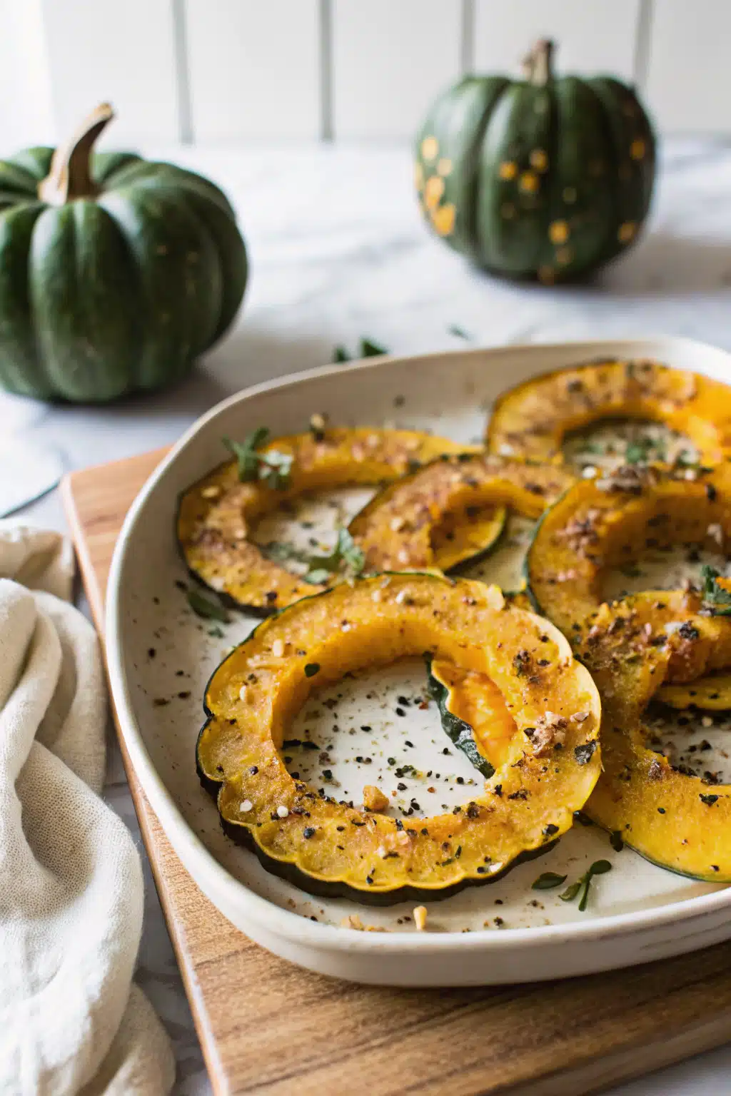 Parmesan Crusted Delicata Squash beautifully presented from an overhead angle
