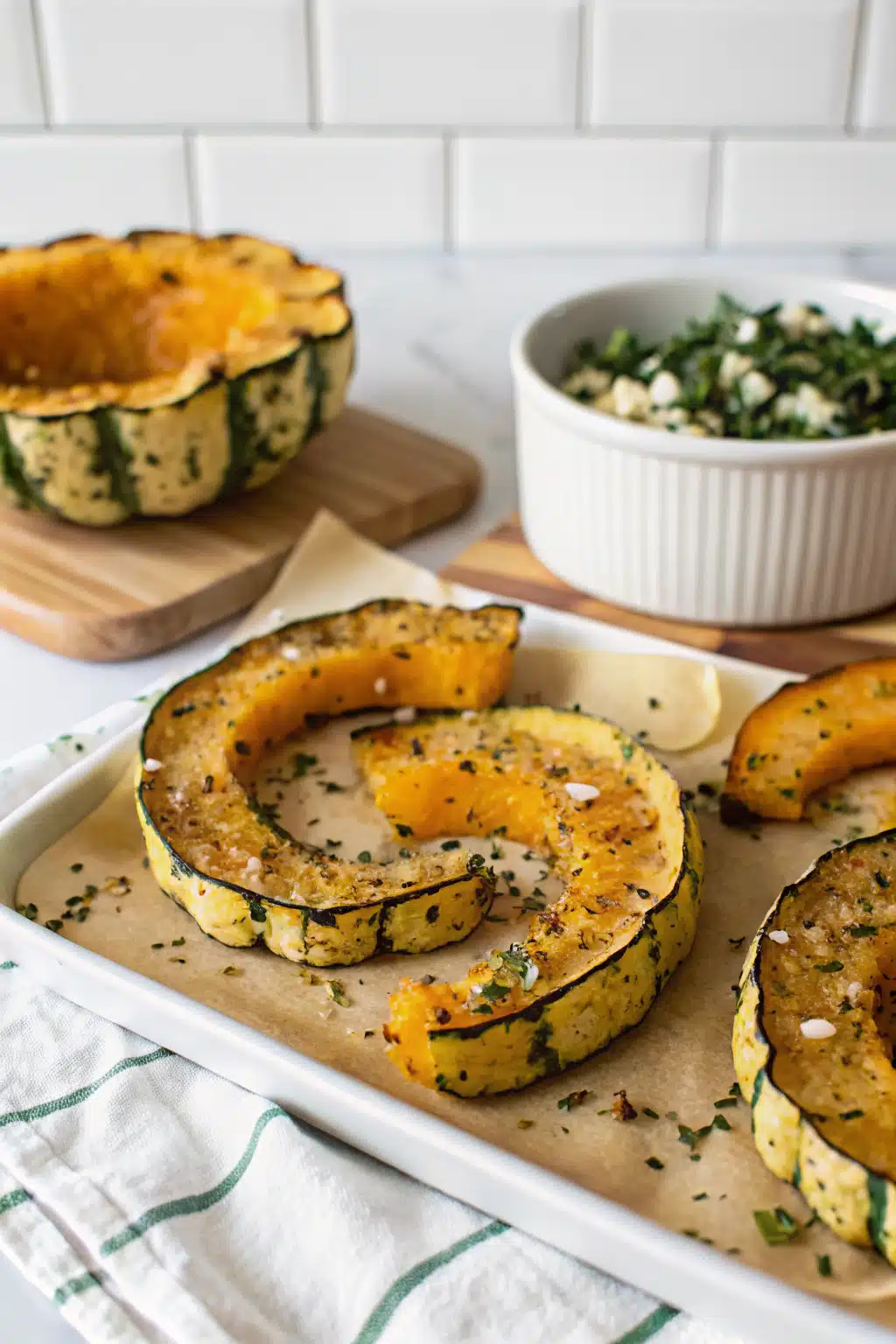Parmesan Crusted Delicata Squash ingredients organized and measured on kitchen counter
