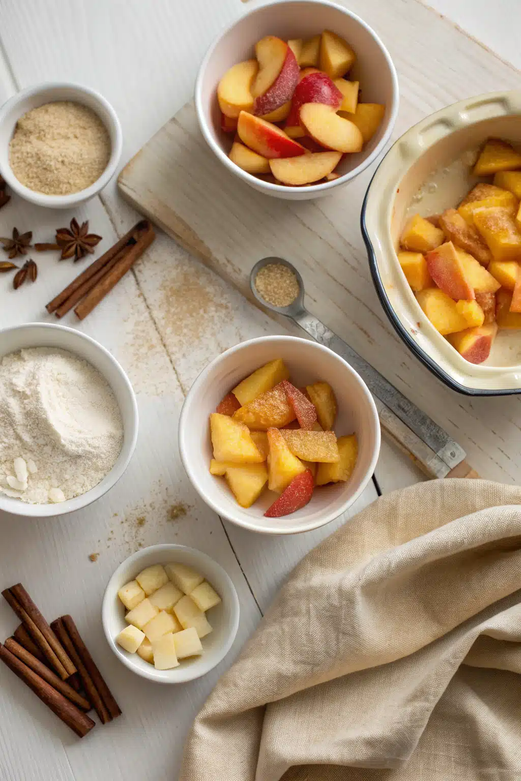 Peach Cobbler Recipe beautifully presented from an overhead angle