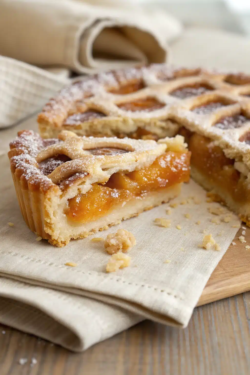 Peach Cobbler Recipe slice on plate showing perfect texture and swirl pattern