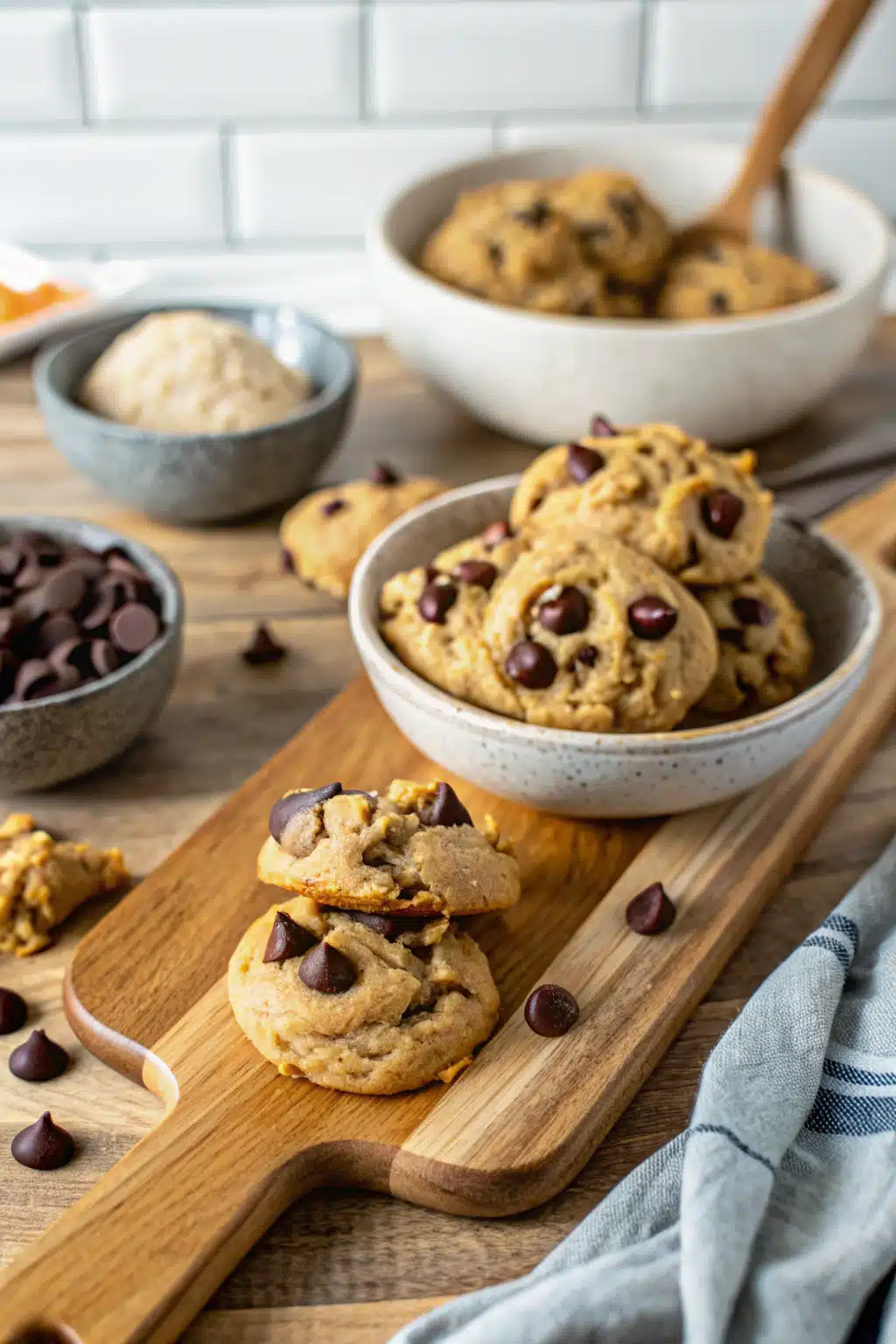 Peanut Butter Chocolate Chip Cookies ingredients organized and measured on kitchen counter