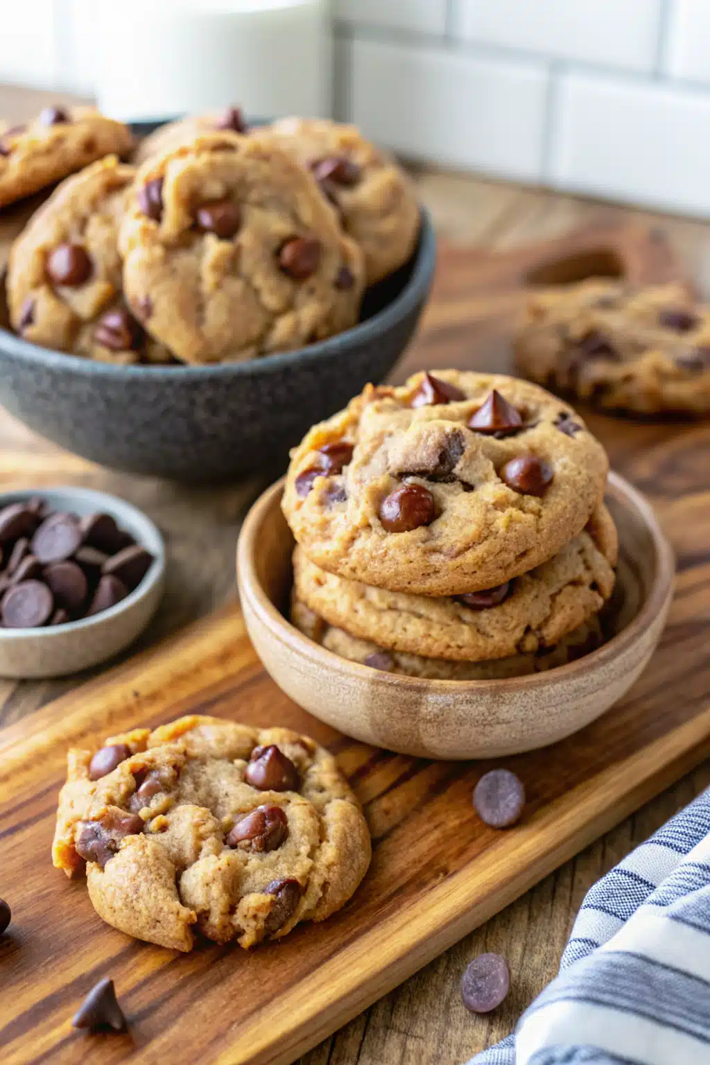 Peanut Butter Chocolate Chip Cookies slice on plate showing perfect texture and swirl pattern