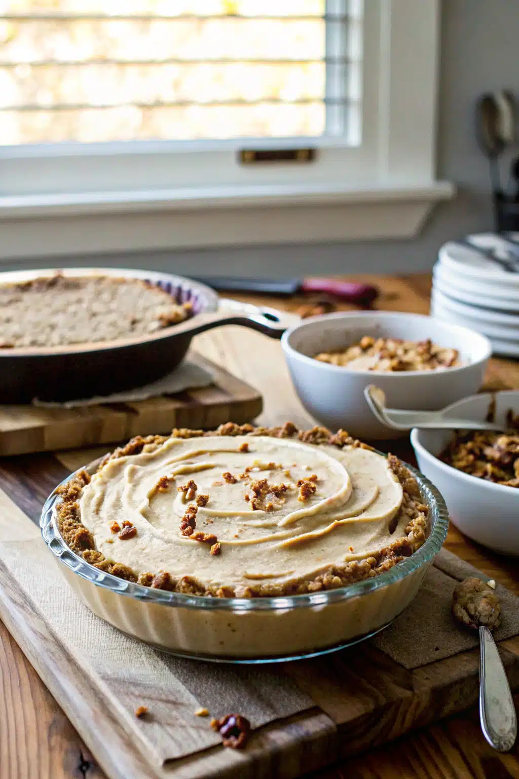 Peanut Butter Pie ingredients organized and measured on kitchen counter