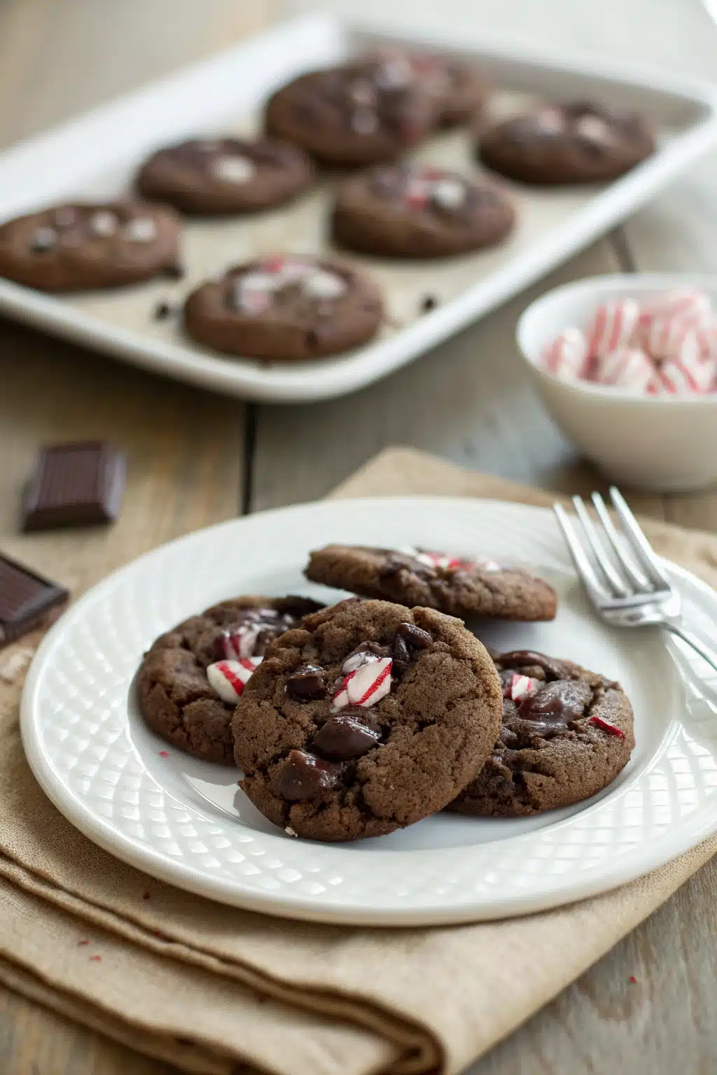 Peppermint Chocolate Cookies ingredients organized and measured on kitchen counter