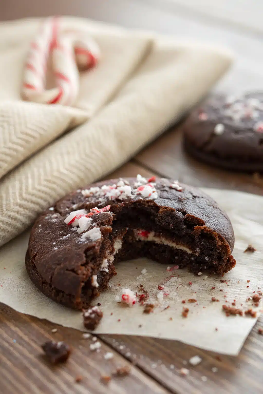 Peppermint Chocolate Cookies slice on plate showing perfect texture and swirl pattern